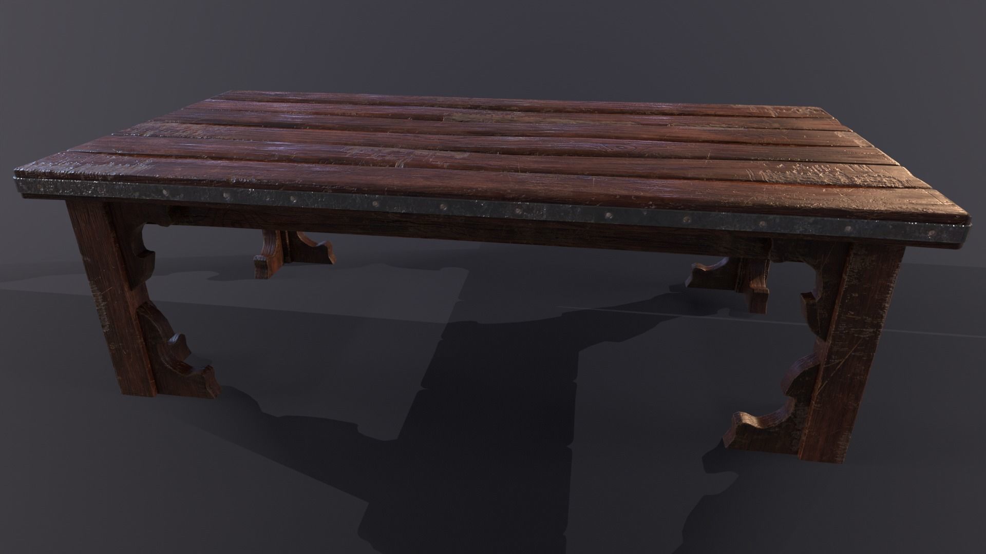 Old medieval Wear and Used Wooden Long Table Low-poly 3D model_18