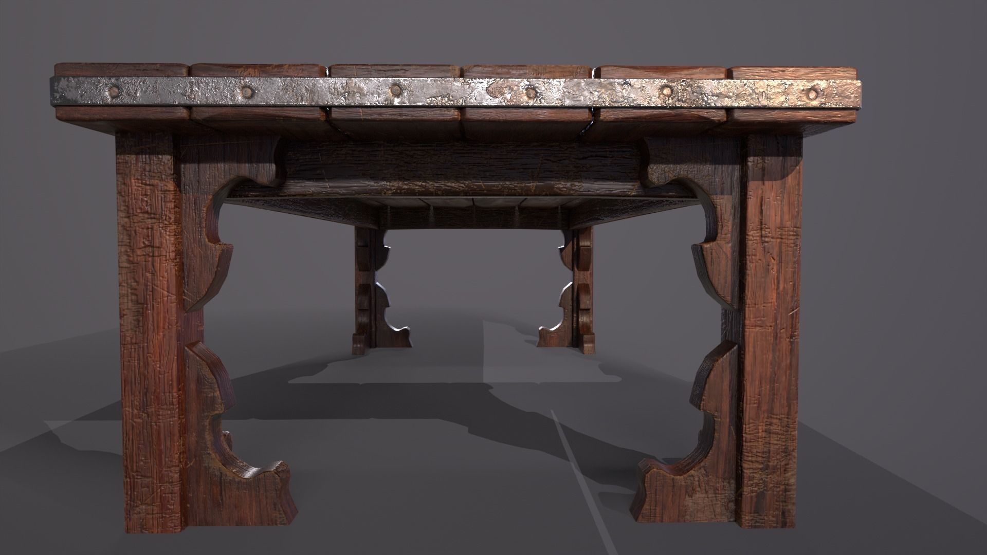 Old medieval Wear and Used Wooden Long Table Low-poly 3D model_20