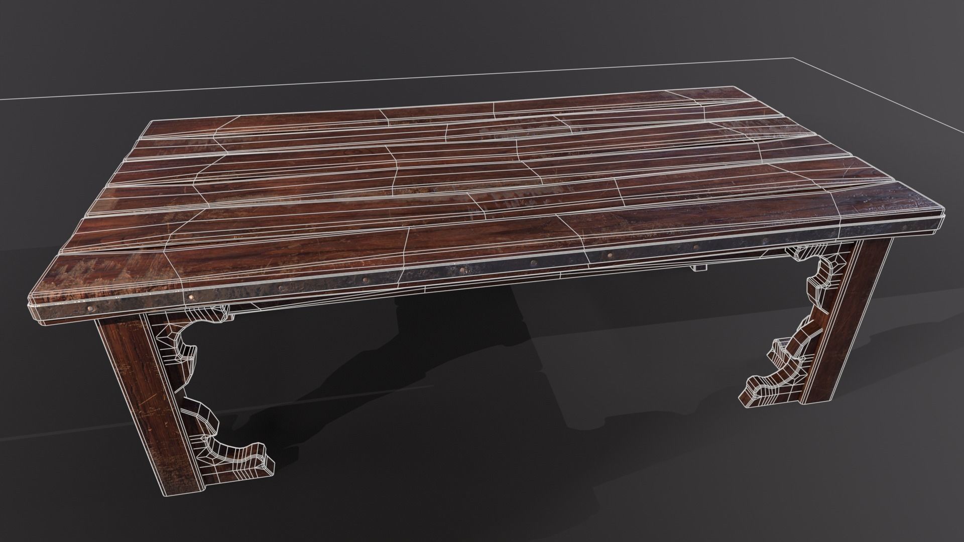 Old medieval Wear and Used Wooden Long Table Low-poly 3D model_25