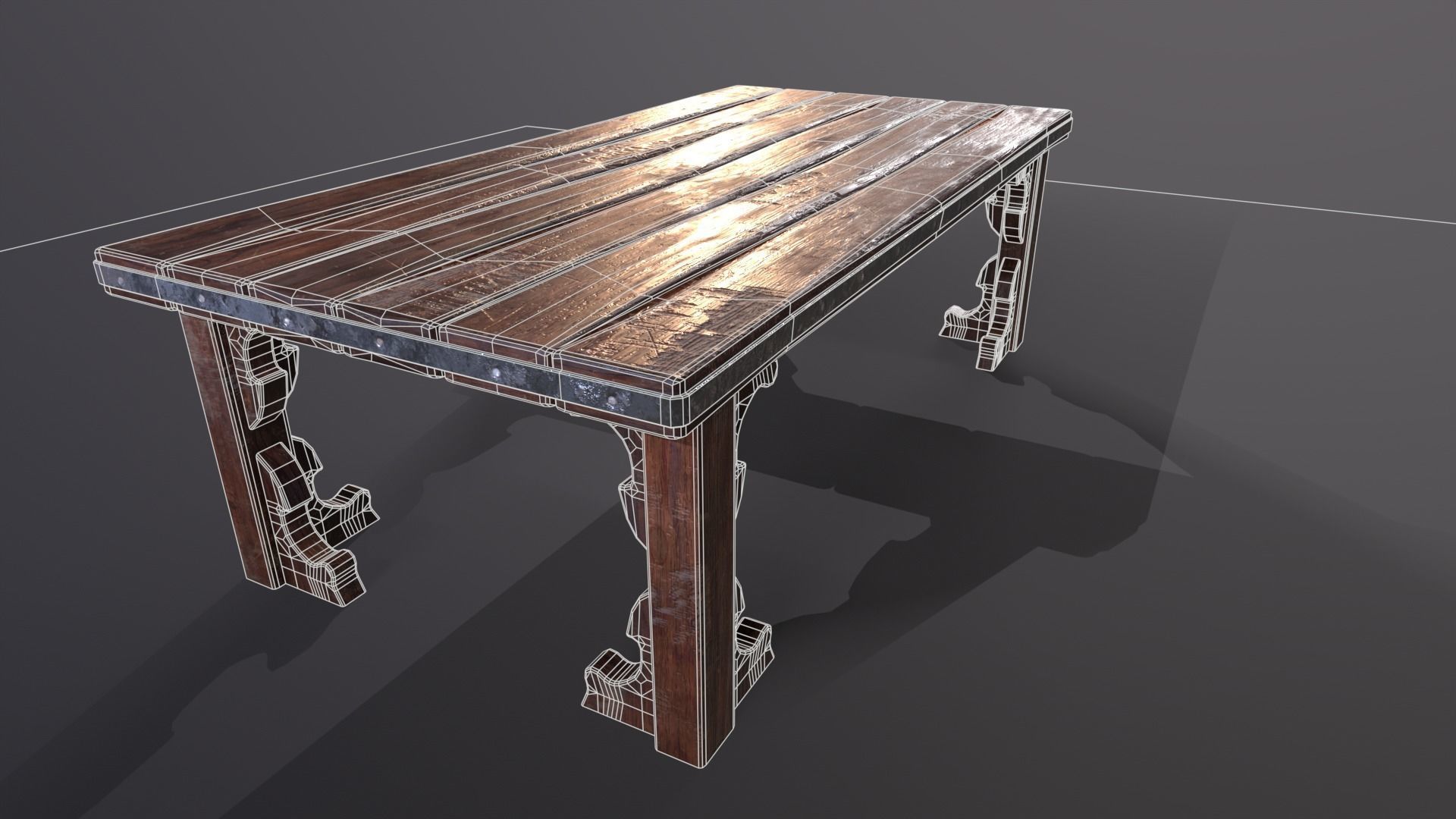 Old medieval Wear and Used Wooden Long Table Low-poly 3D model_15