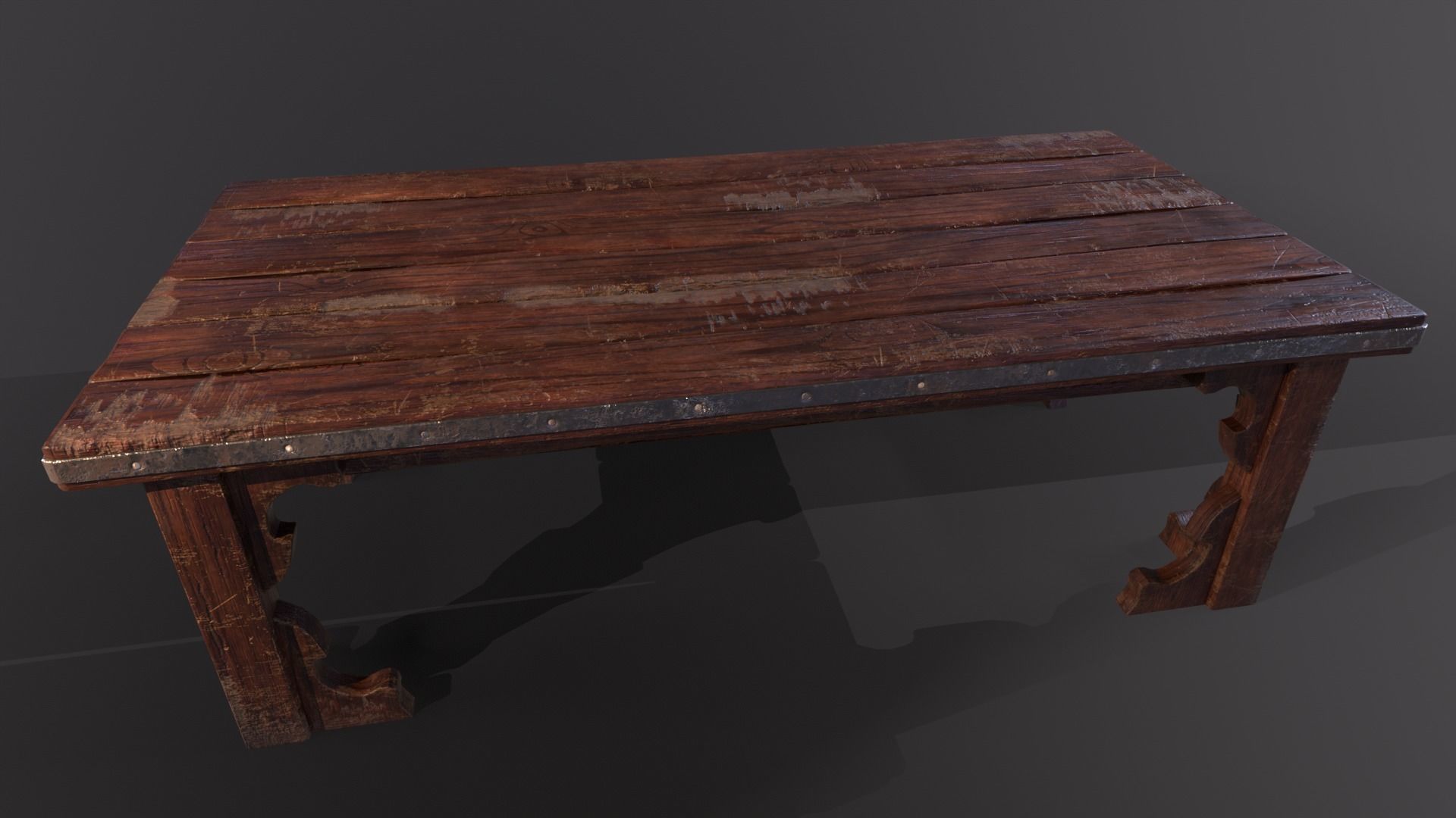 Old medieval Wear and Used Wooden Long Table Low-poly 3D model_24