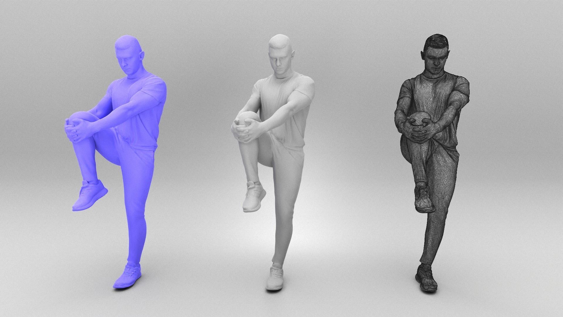 Athletic man doing leg stretches 395 Low-poly 3D model_4