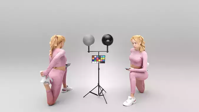 Young woman in pink fitness outfit with smartphone 397 Low-poly 3D model