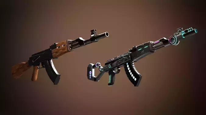 Sci-fi  Classic AK rifles 3D models pack Low-poly 3D model