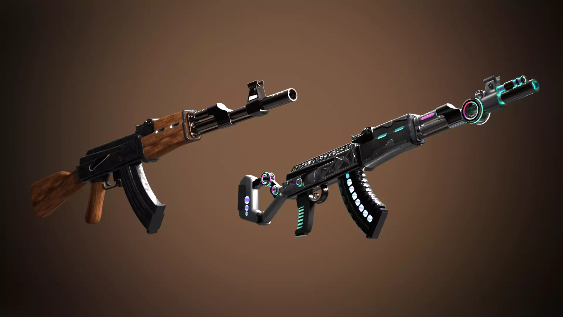 Sci-fi  Classic AK rifles 3D models pack Low-poly 3D model_0