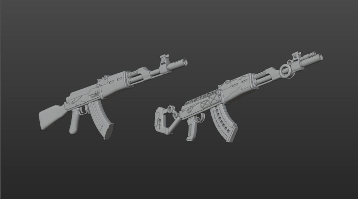 Sci-fi  Classic AK rifles 3D models pack Low-poly 3D model_5