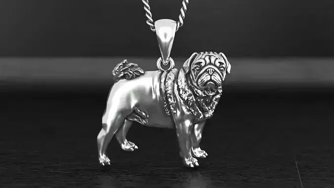 pug dog silver pendant
