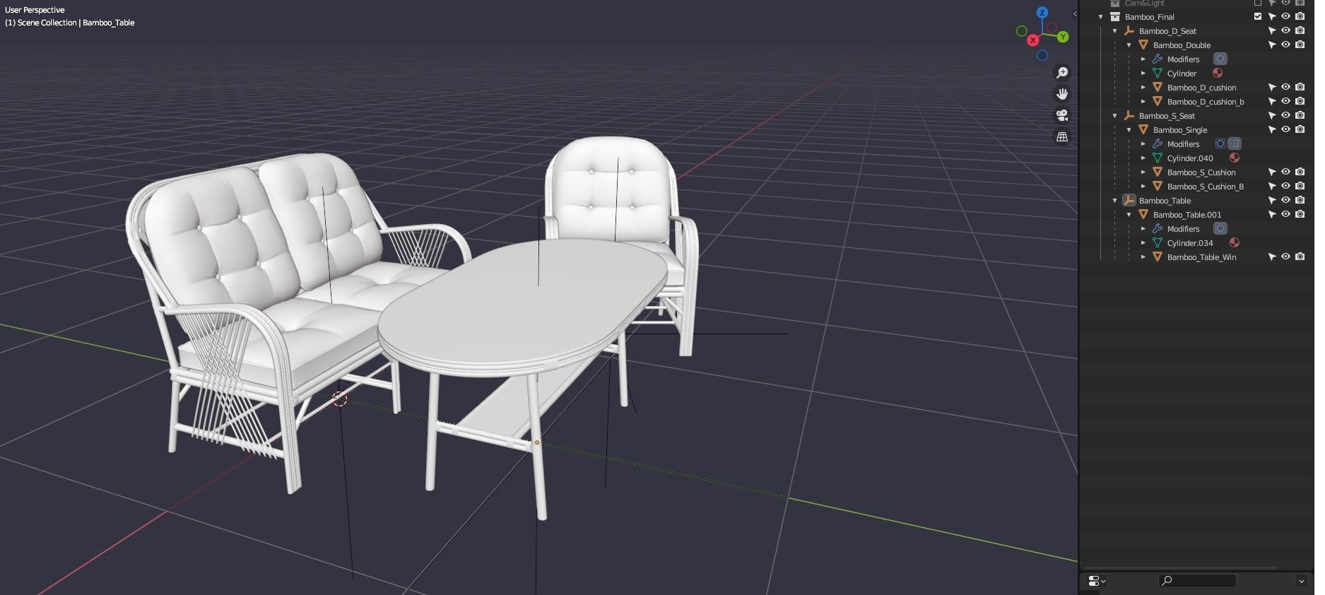 Bamboo Seating Group 4 Sets Low-poly 3D model_10