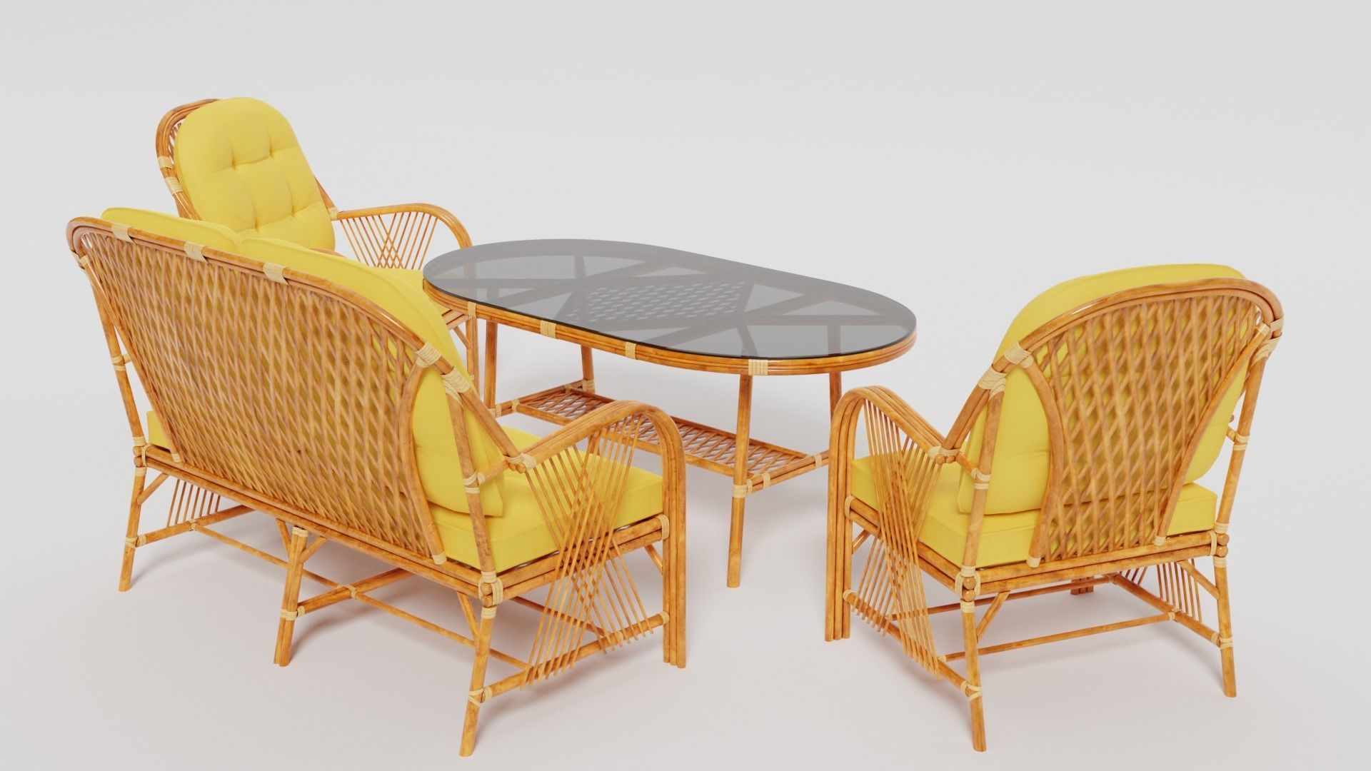 Bamboo Seating Group 4 Sets Low-poly 3D model_7