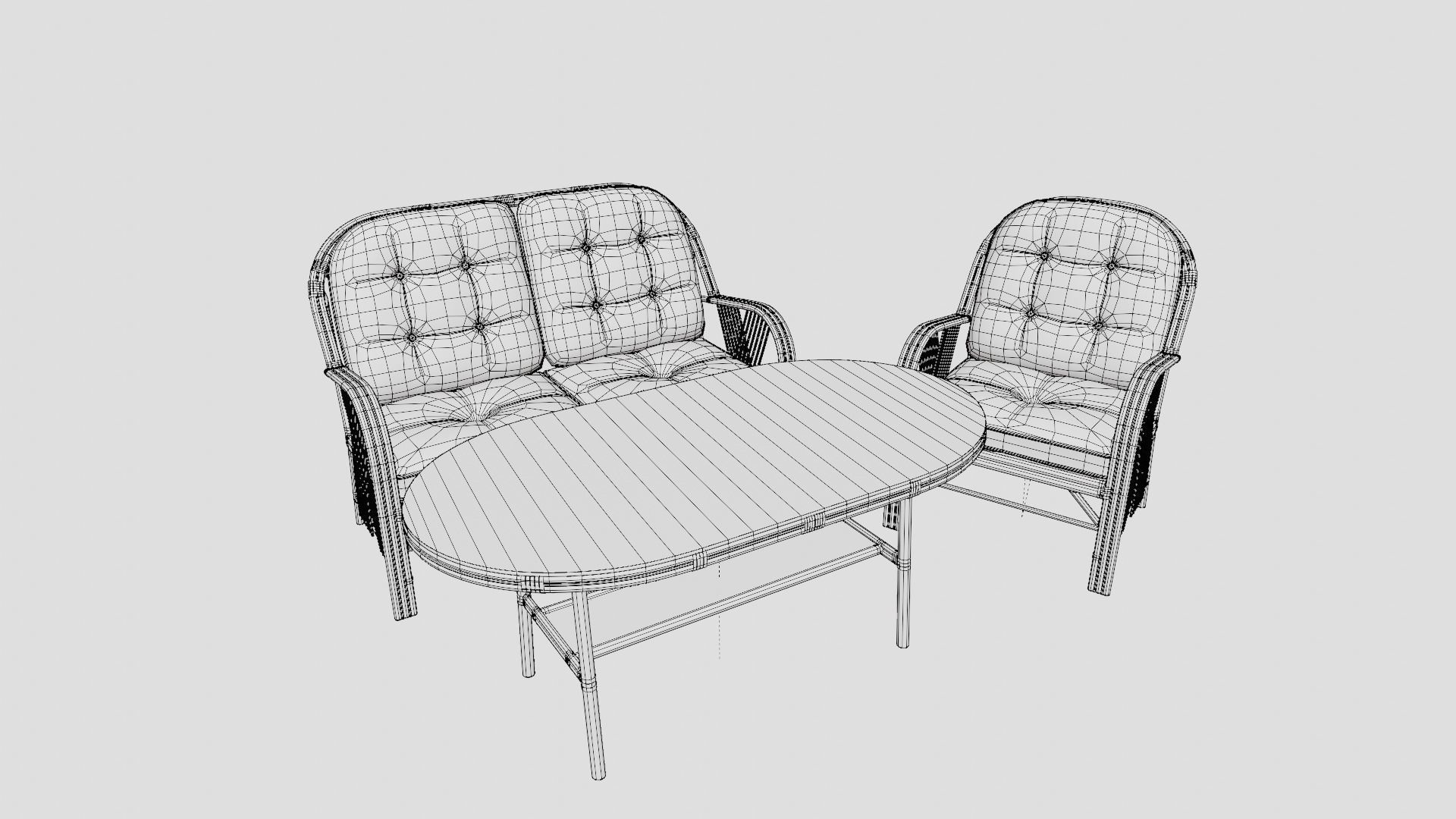 Bamboo Seating Group 4 Sets Low-poly 3D model_11