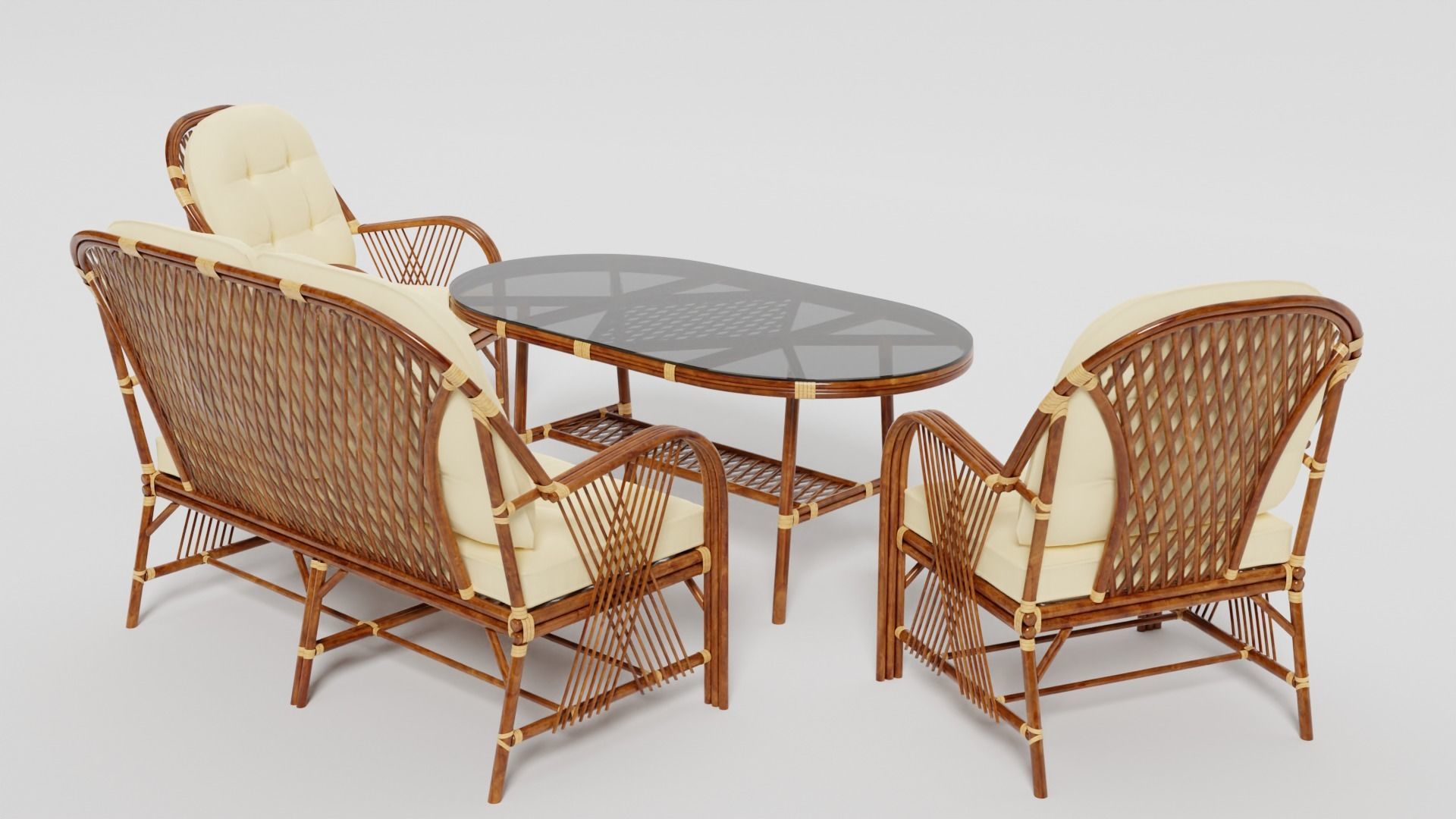 Bamboo Seating Group 4 Sets Low-poly 3D model_5