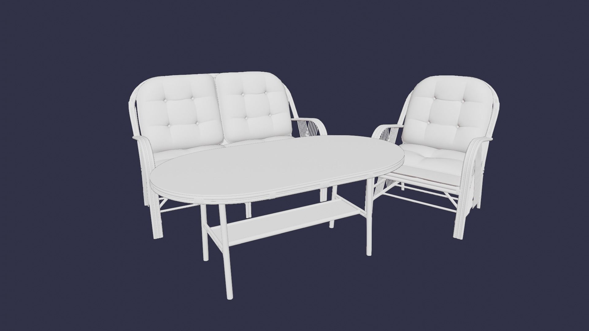 Bamboo Seating Group 4 Sets Low-poly 3D model_9