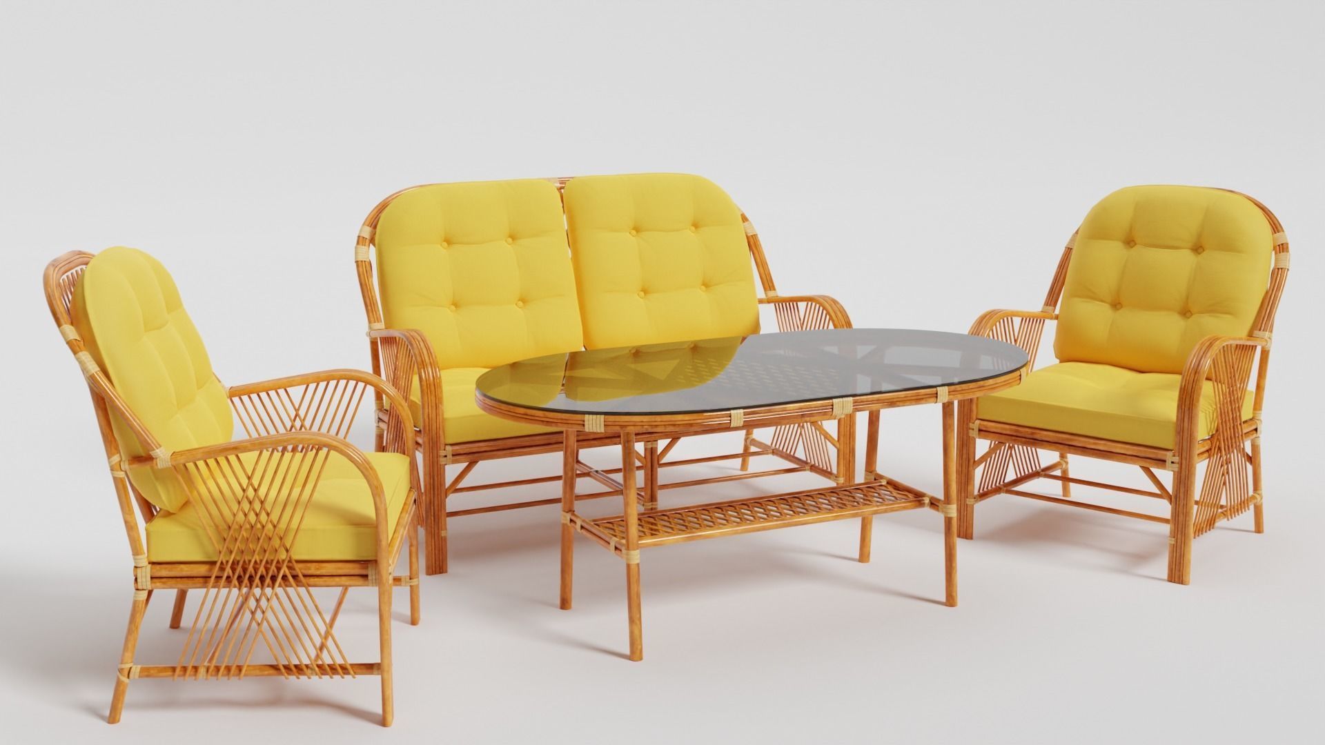 Bamboo Seating Group 4 Sets Low-poly 3D model_4