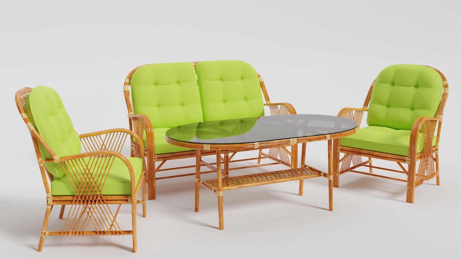 Bamboo Seating Group 4 Sets Low-poly 3D model_3