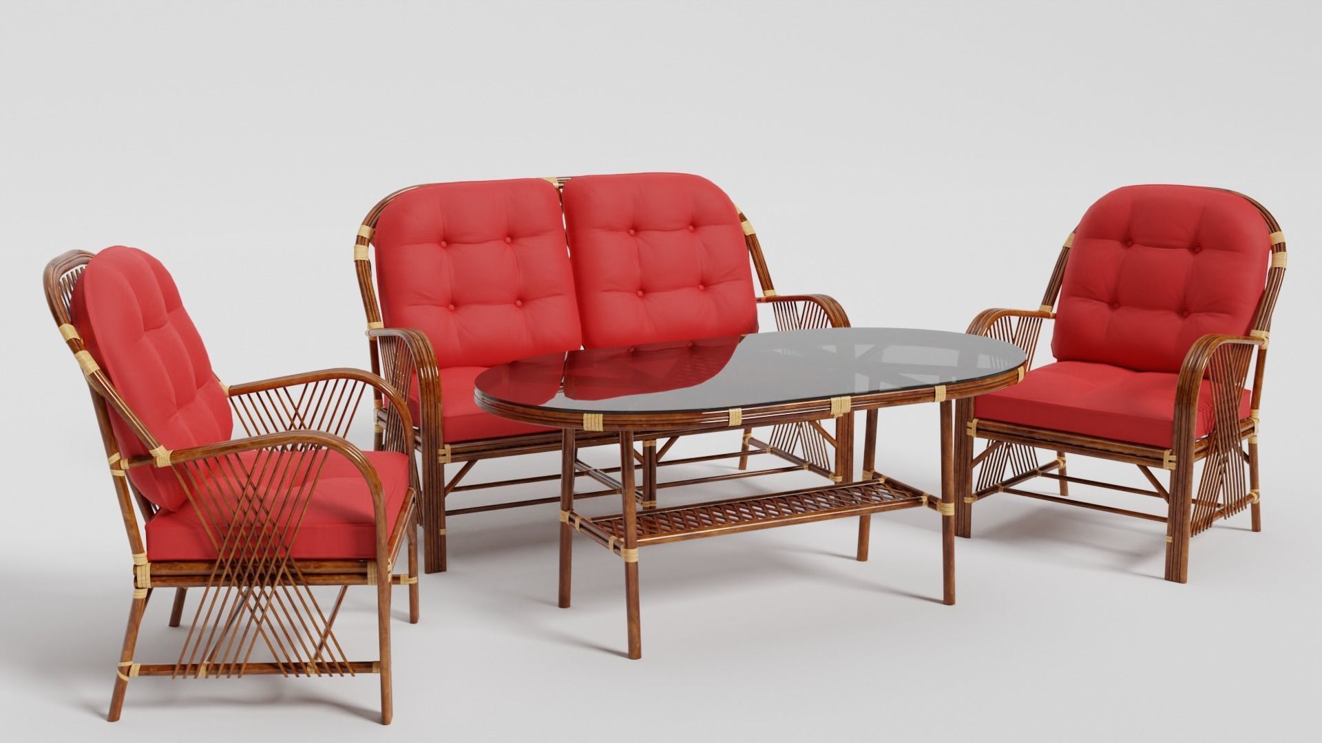 Bamboo Seating Group 4 Sets Low-poly 3D model_2