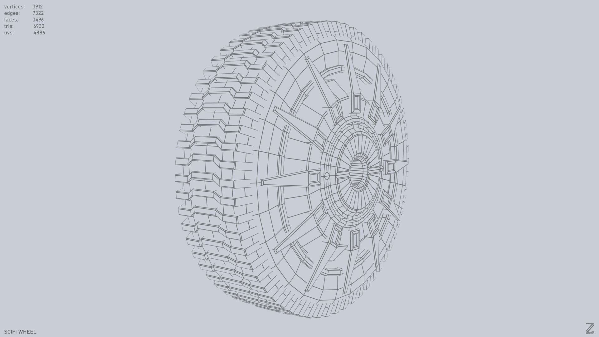 Scifi wheel Low-poly 3D model_3