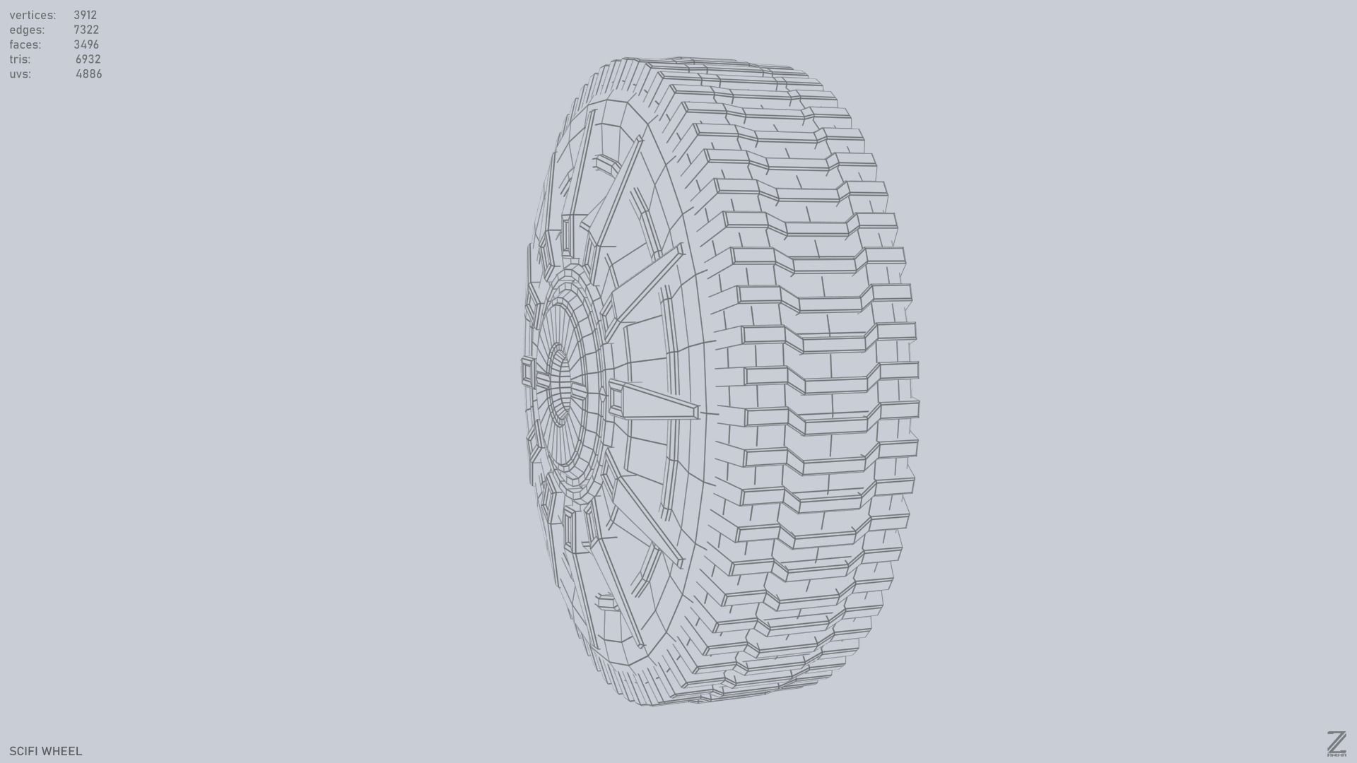 Scifi wheel Low-poly 3D model_11