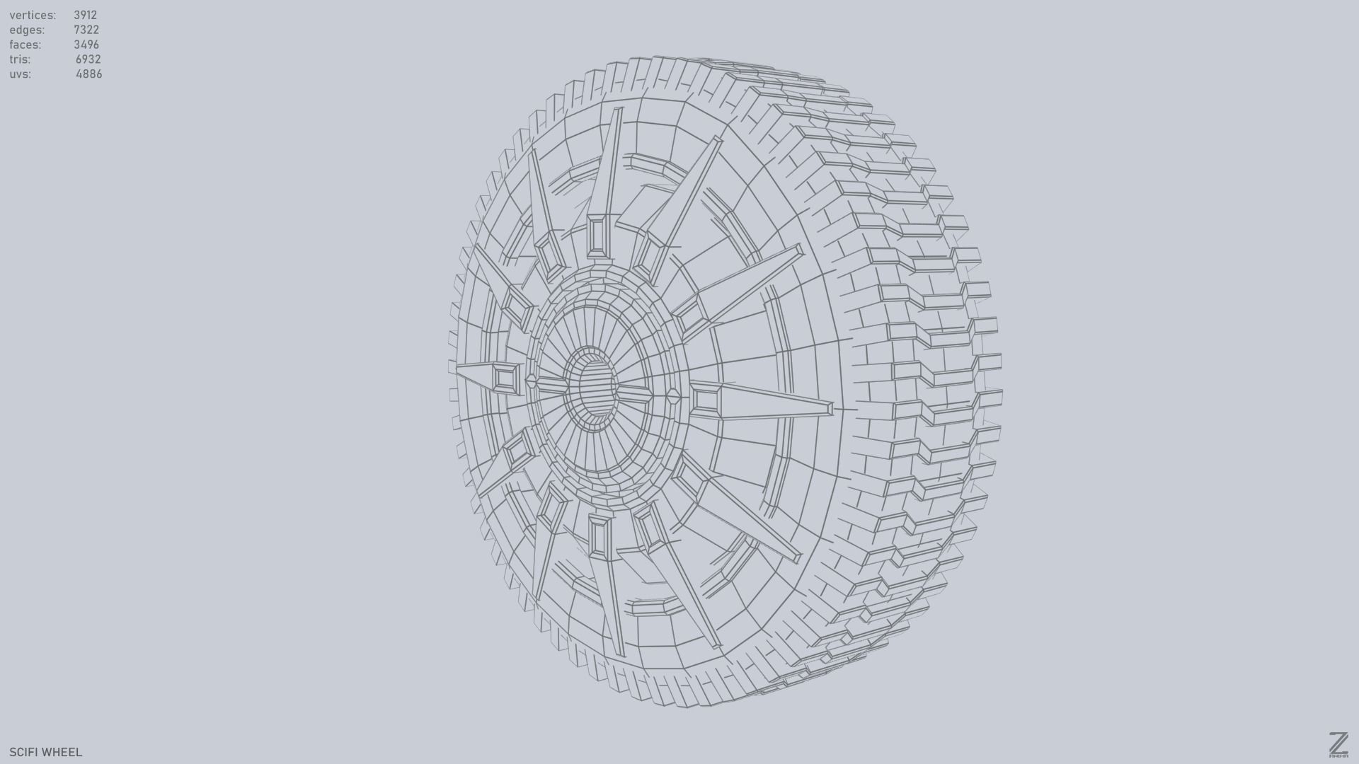 Scifi wheel Low-poly 3D model_10