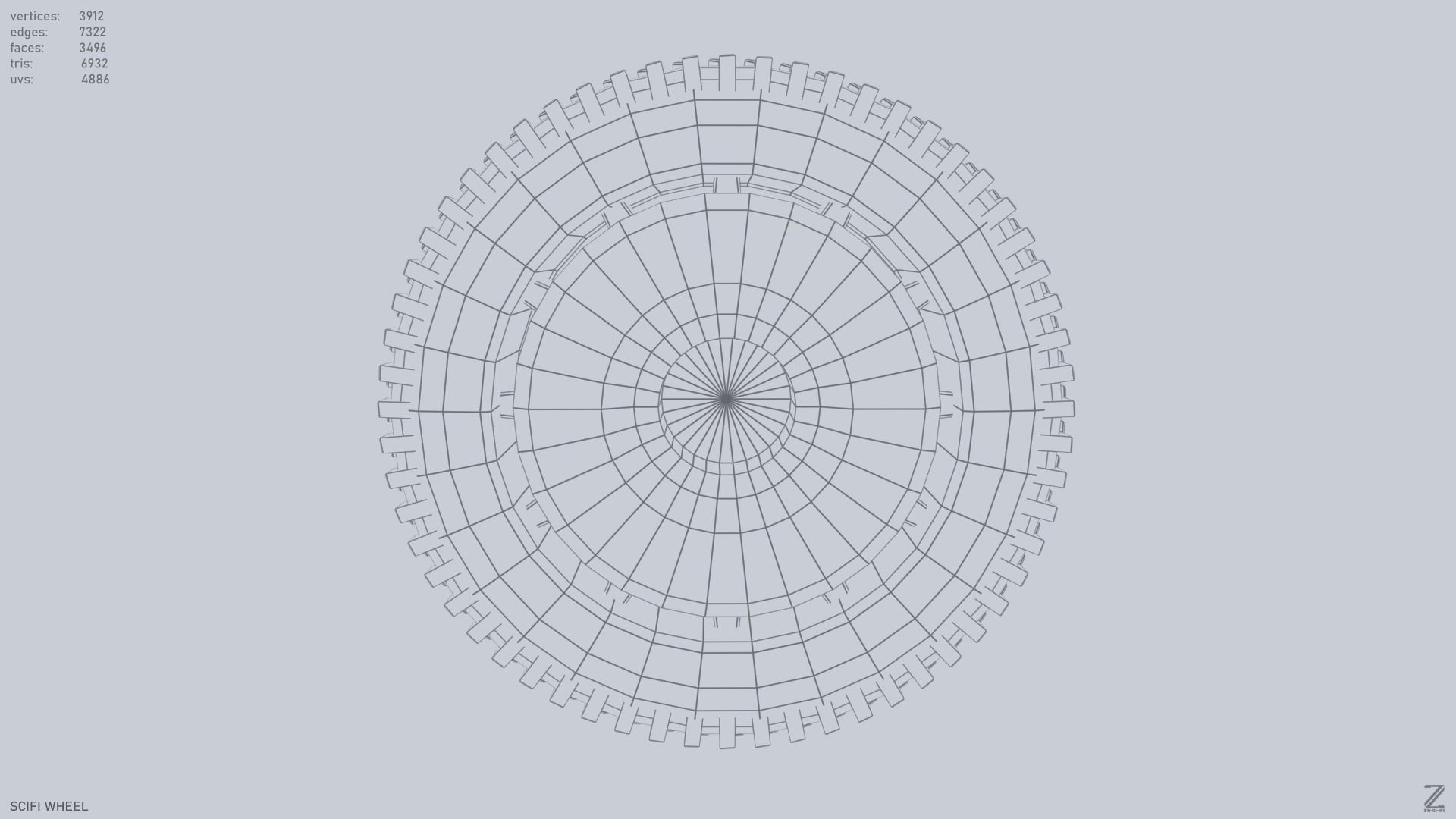 Scifi wheel Low-poly 3D model_14