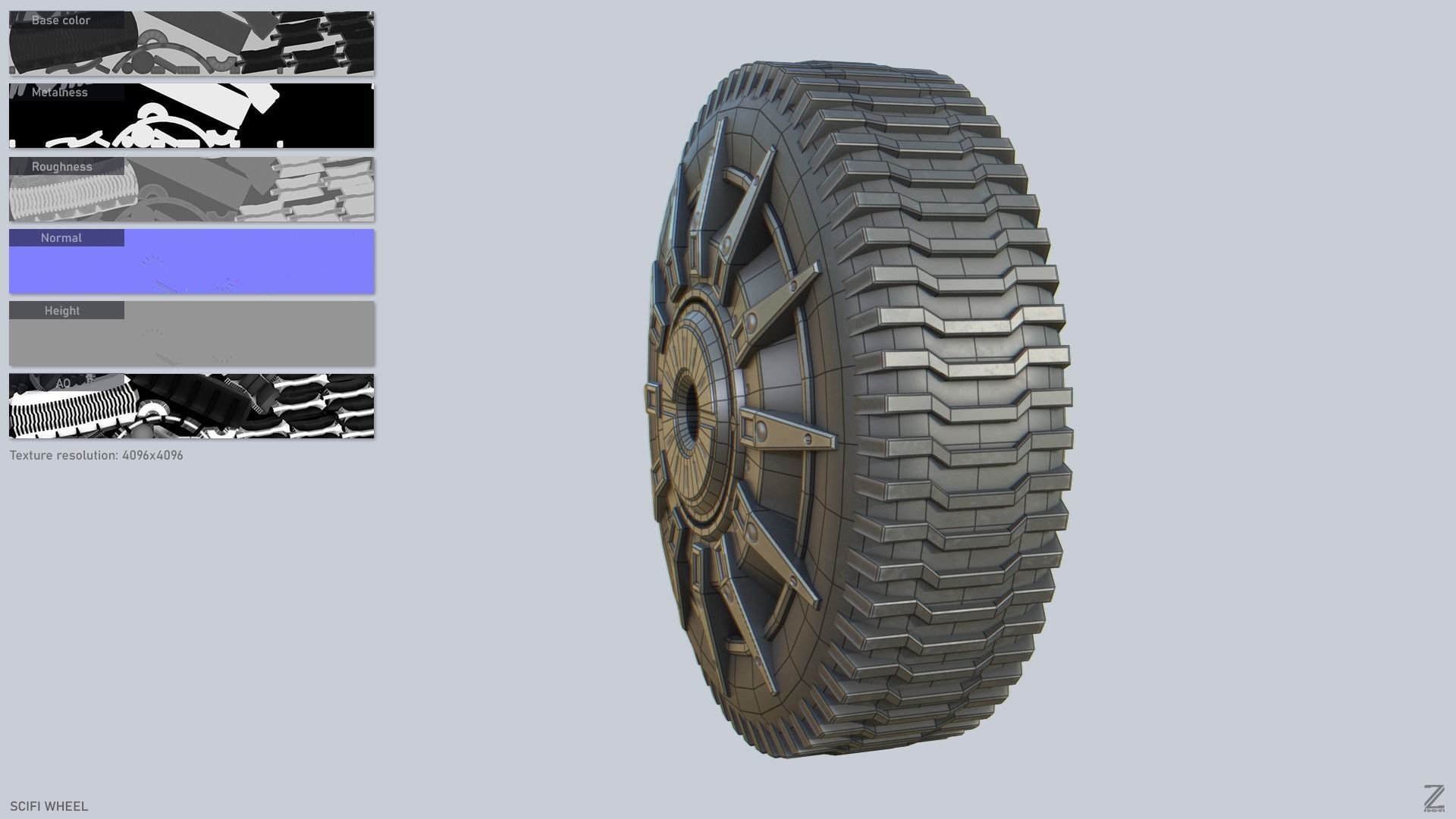 Scifi wheel Low-poly 3D model_2