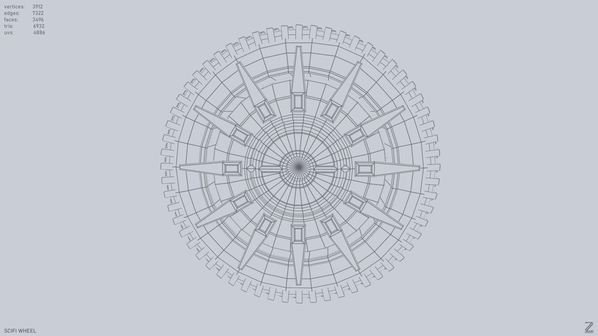 Scifi wheel Low-poly 3D model_9