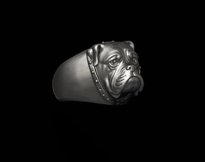 Boxer head dog ring 3D print model_3