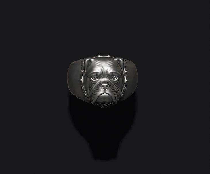 Boxer head dog ring 3D print model_1