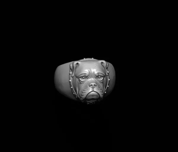 Boxer head dog ring 3D print model_0