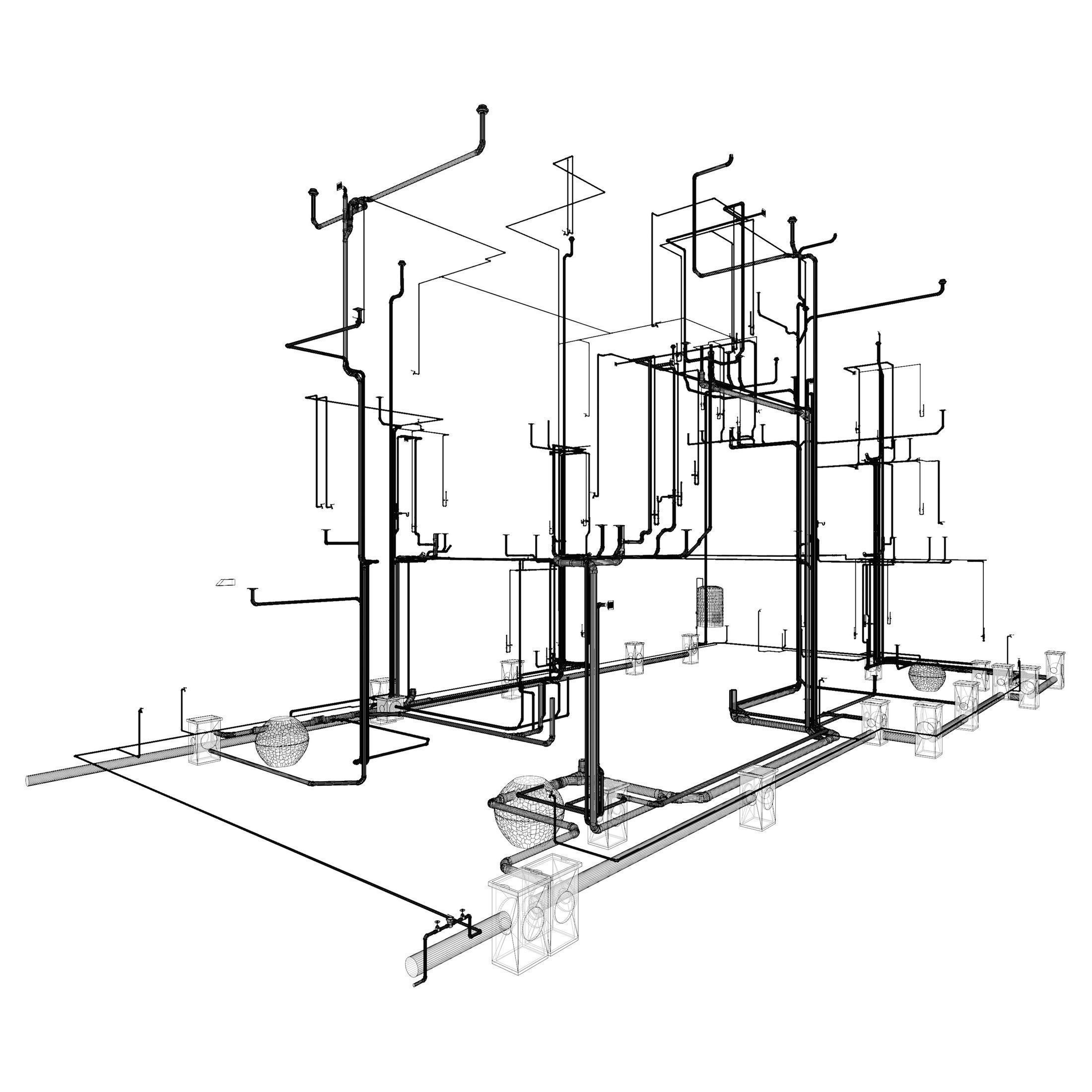 Plumbing piping in building 3D model_9
