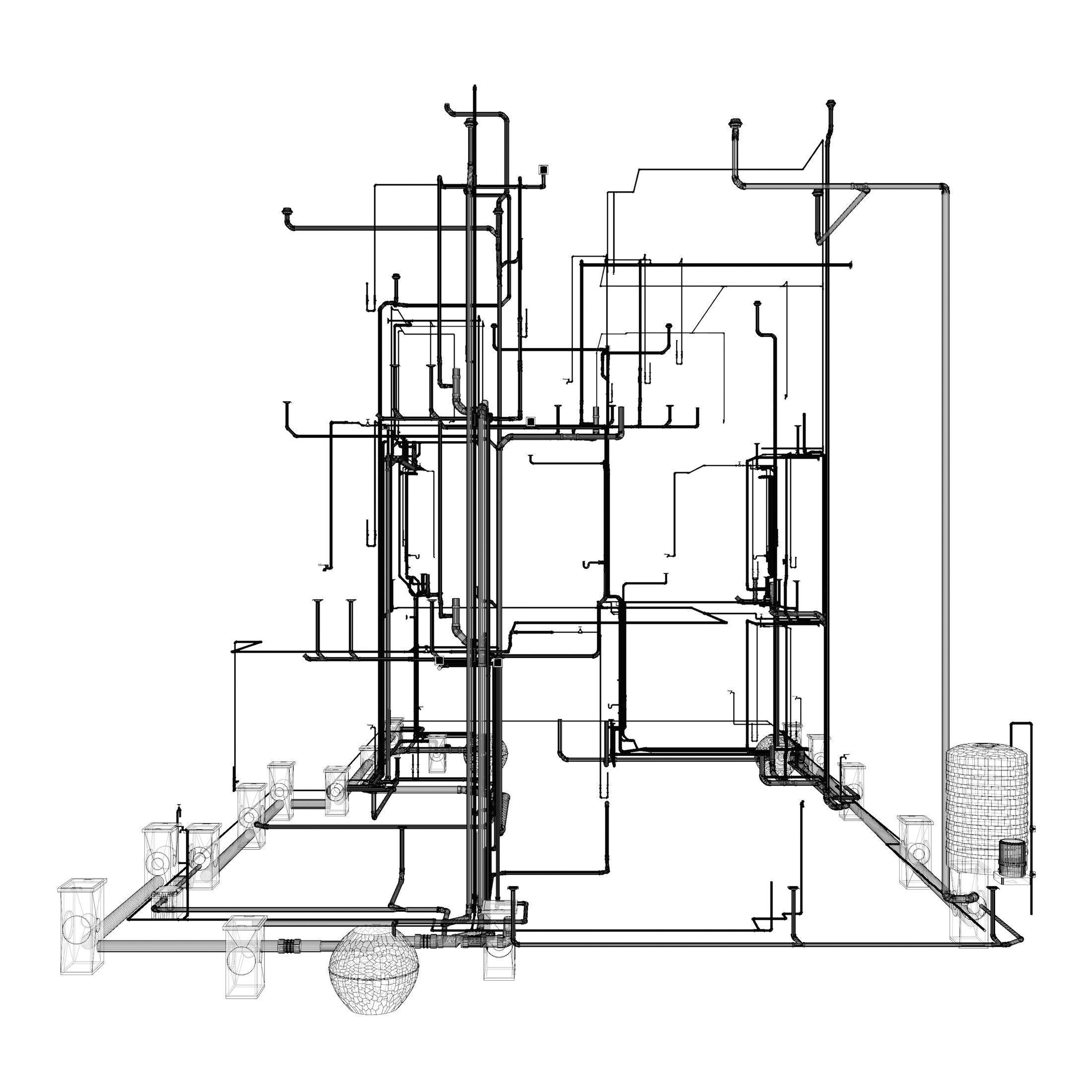 Plumbing piping in building 3D model_8