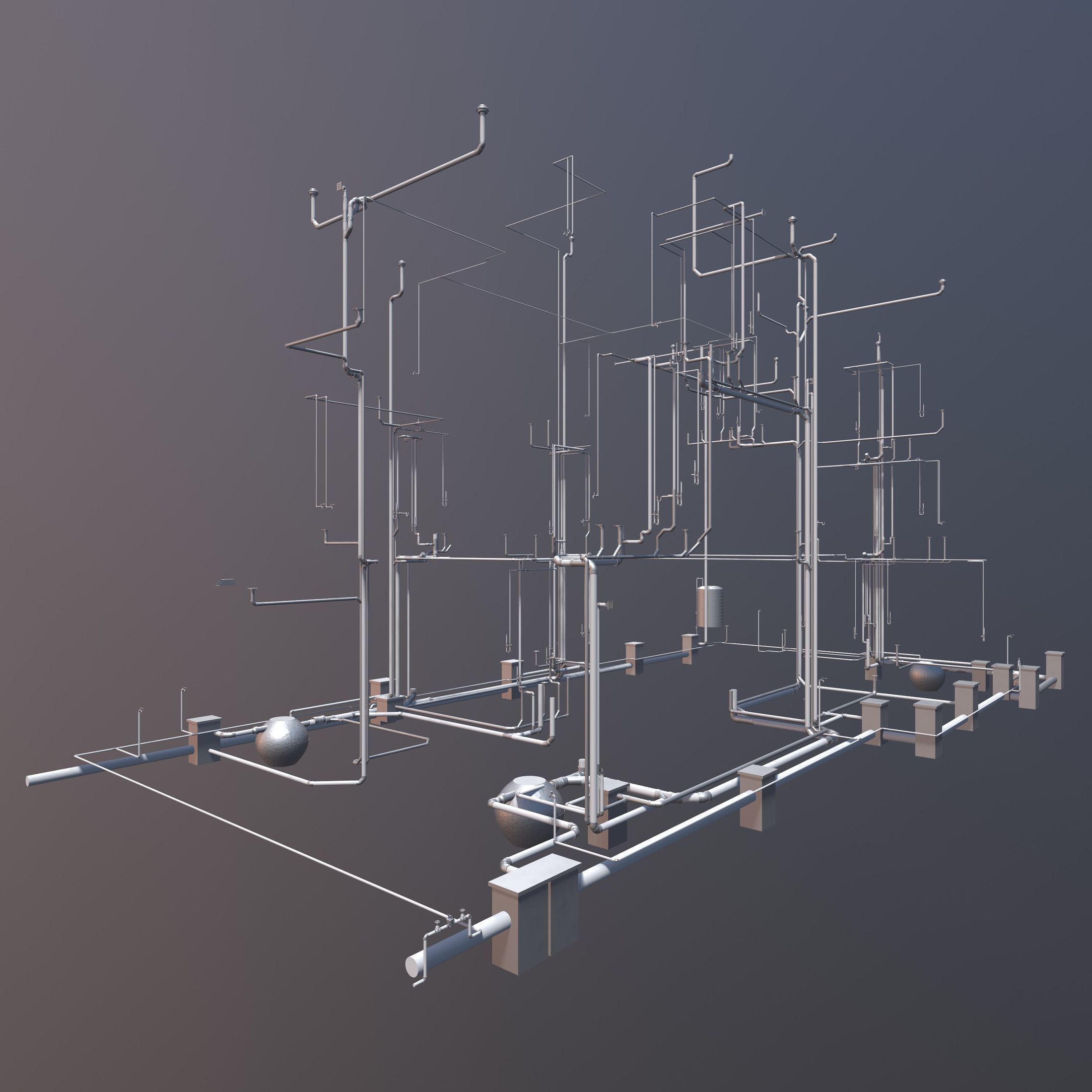 Plumbing piping in building 3D model_4