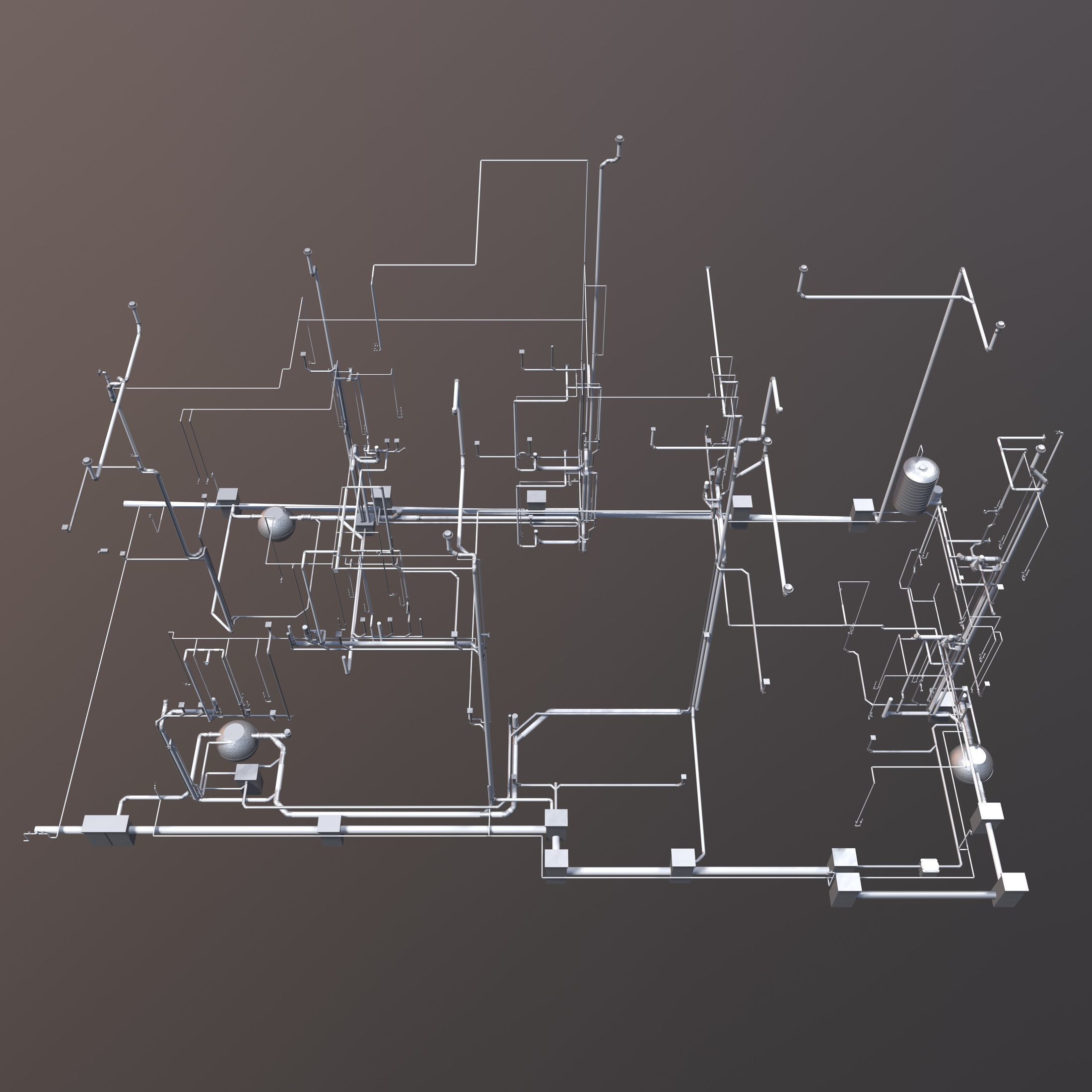 Plumbing piping in building 3D model_5