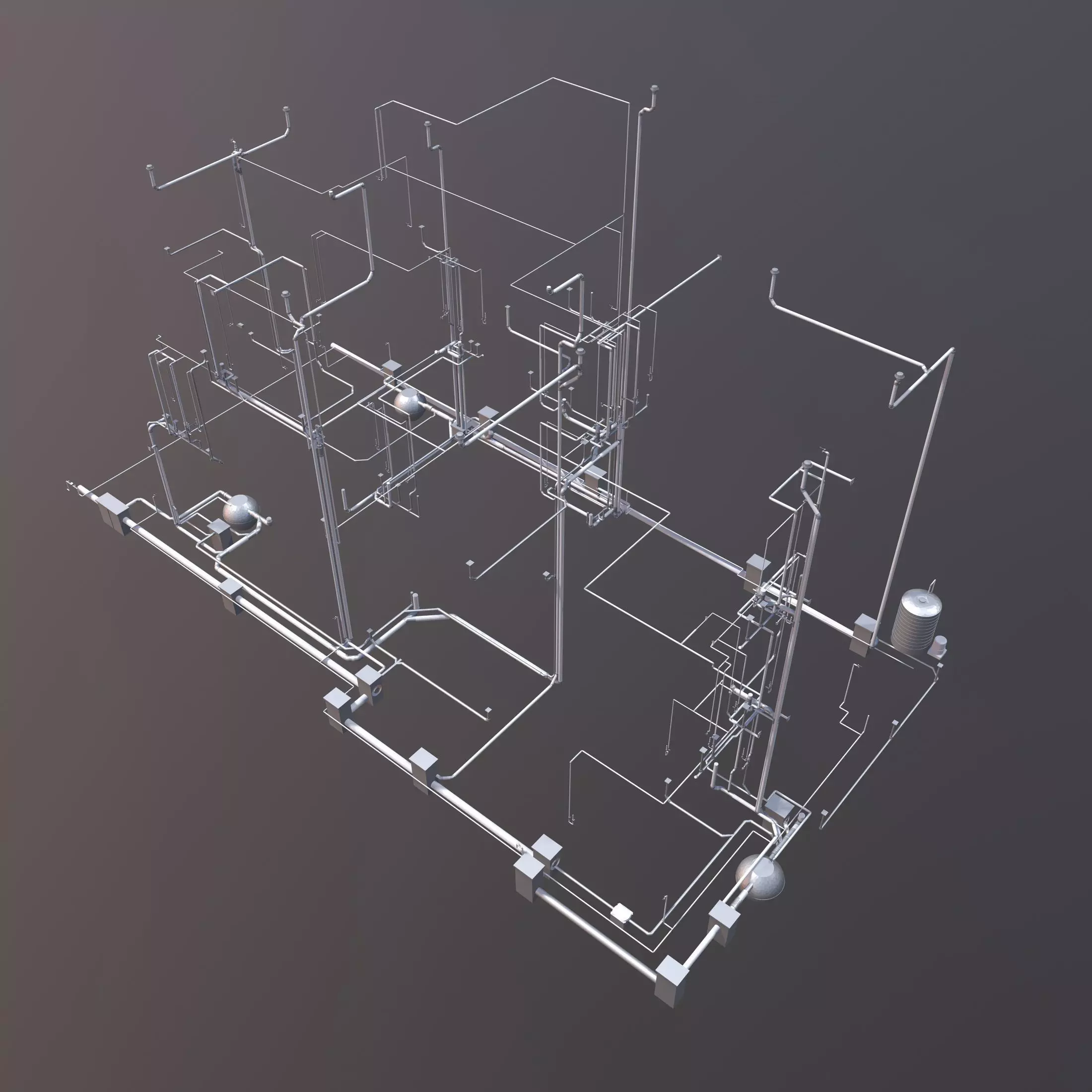Plumbing piping in building 3D model_0