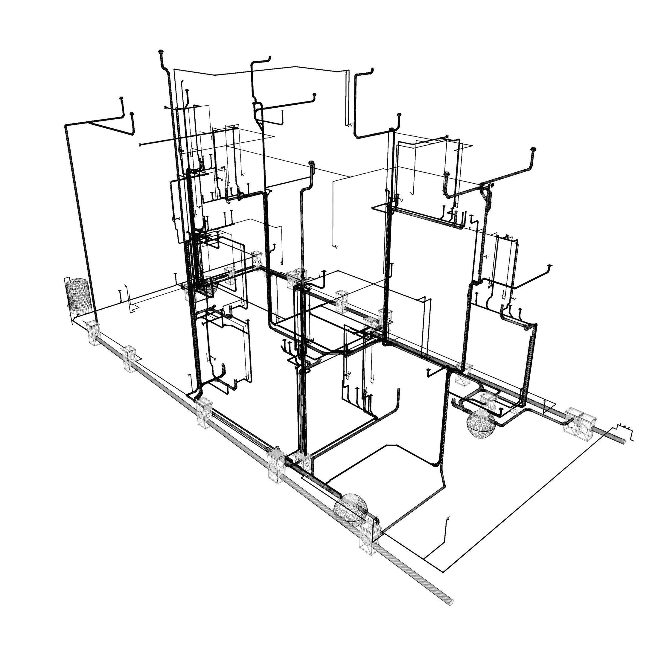 Plumbing piping in building 3D model_11
