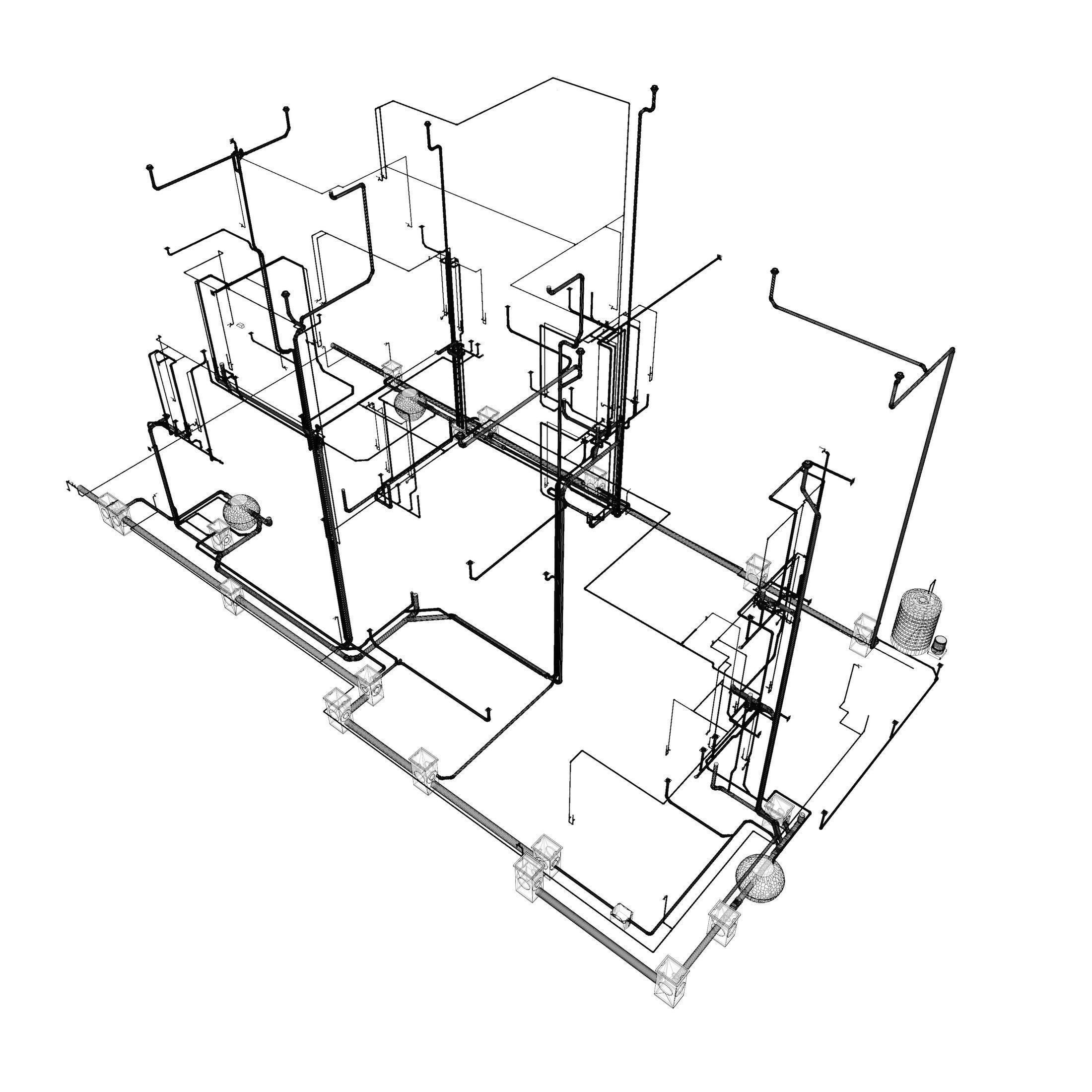 Plumbing piping in building 3D model_7