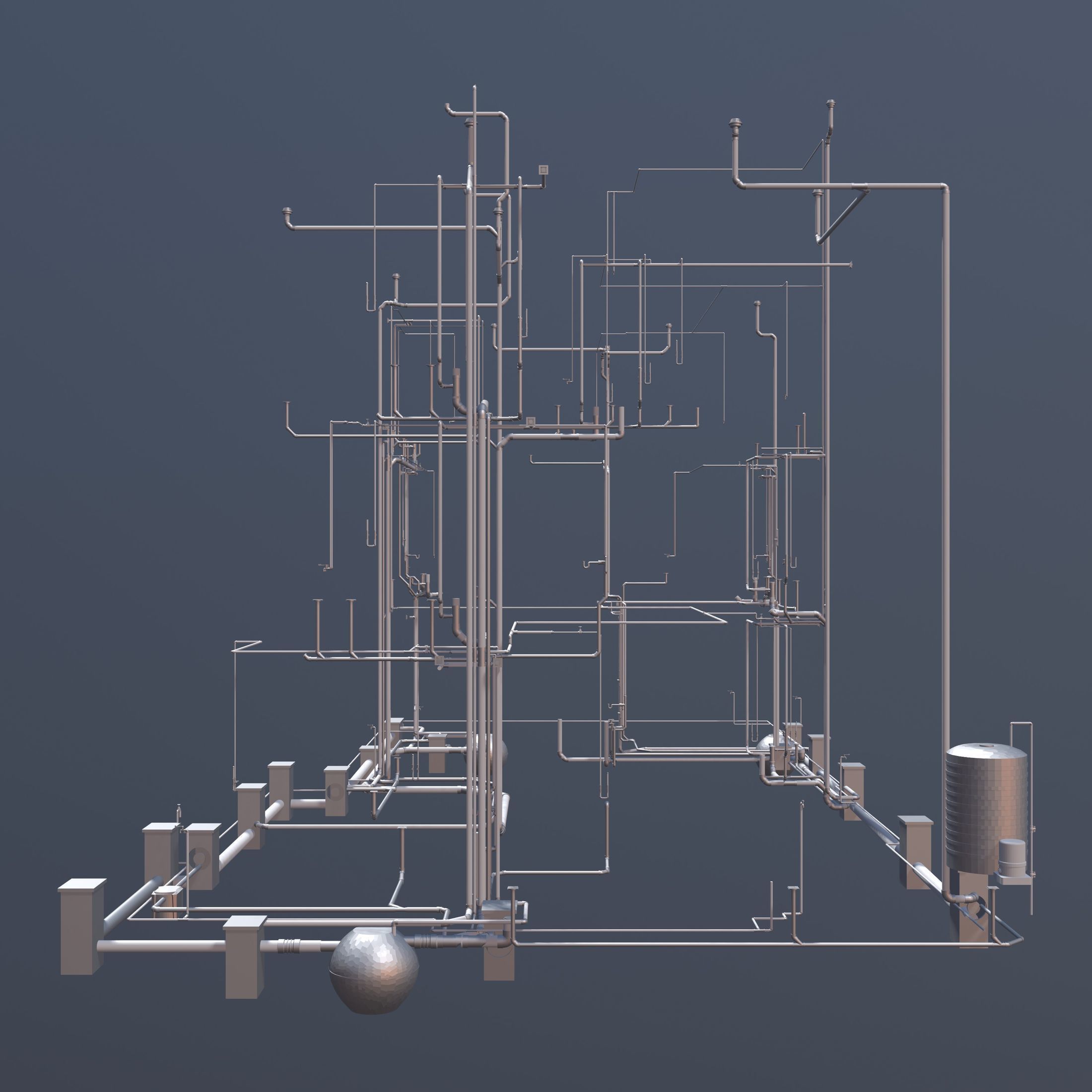 Plumbing piping in building 3D model_3