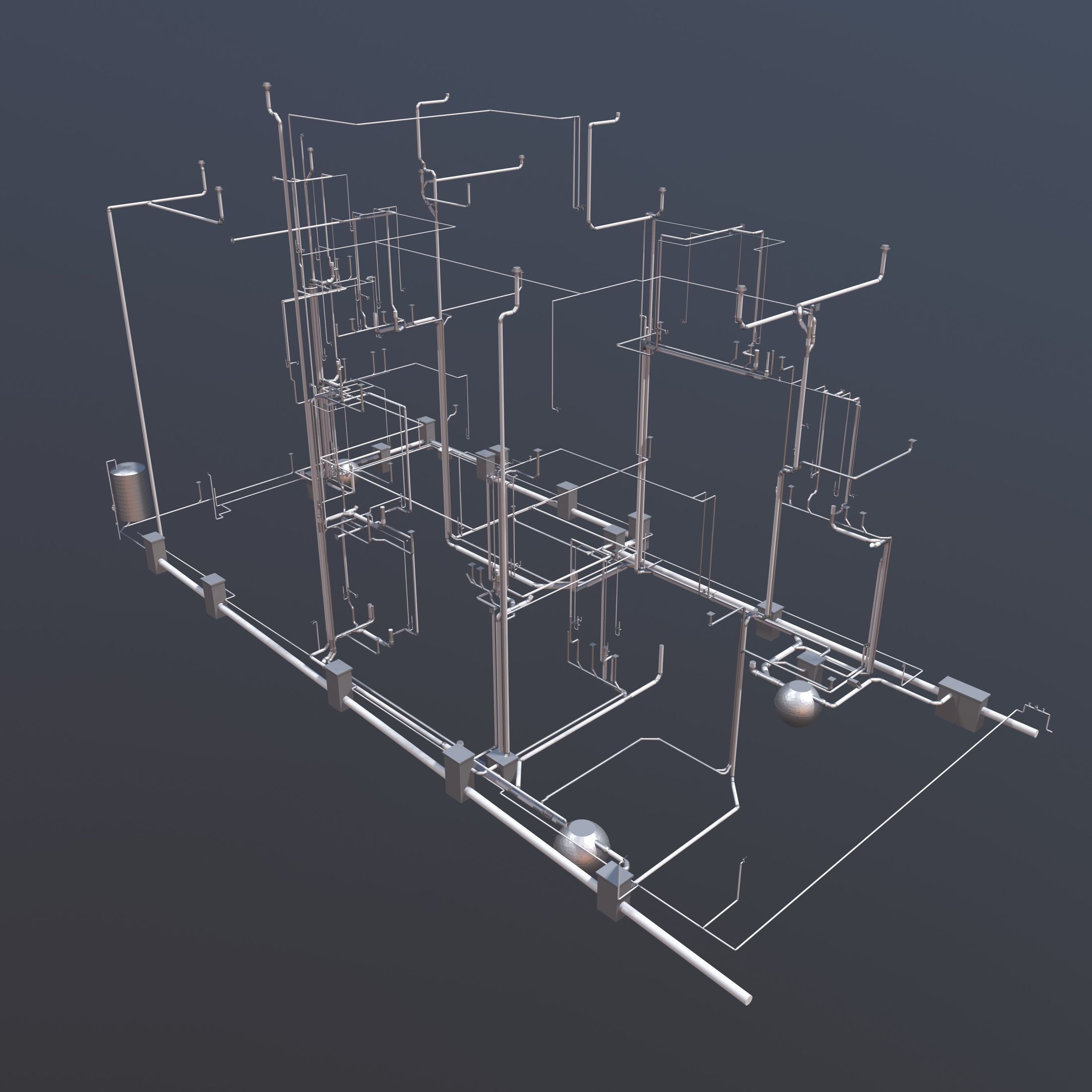 Plumbing piping in building 3D model_1