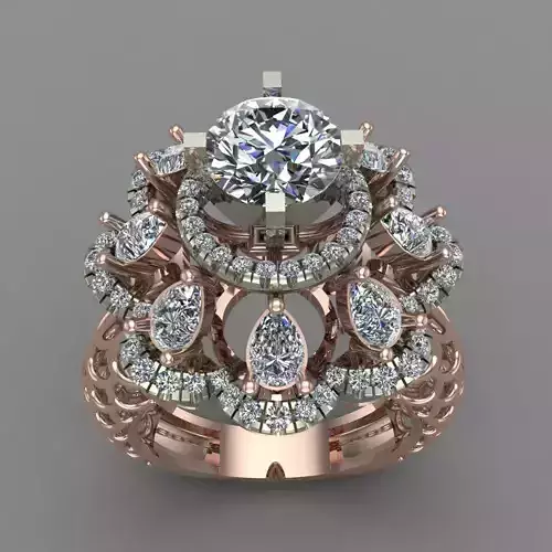 Luxery Rose Gold Women Diamond Ring 3D print model 3D print model