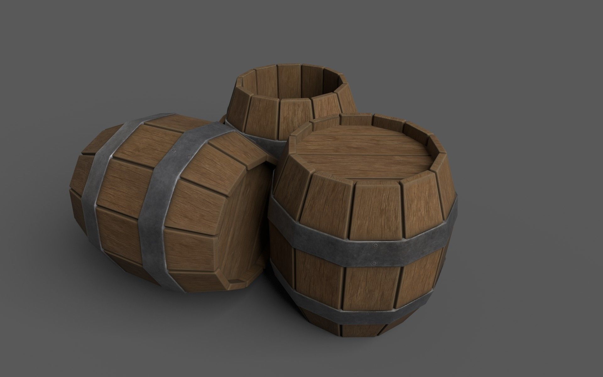 Wooden Barrel Pack Free low-poly 3D model_3