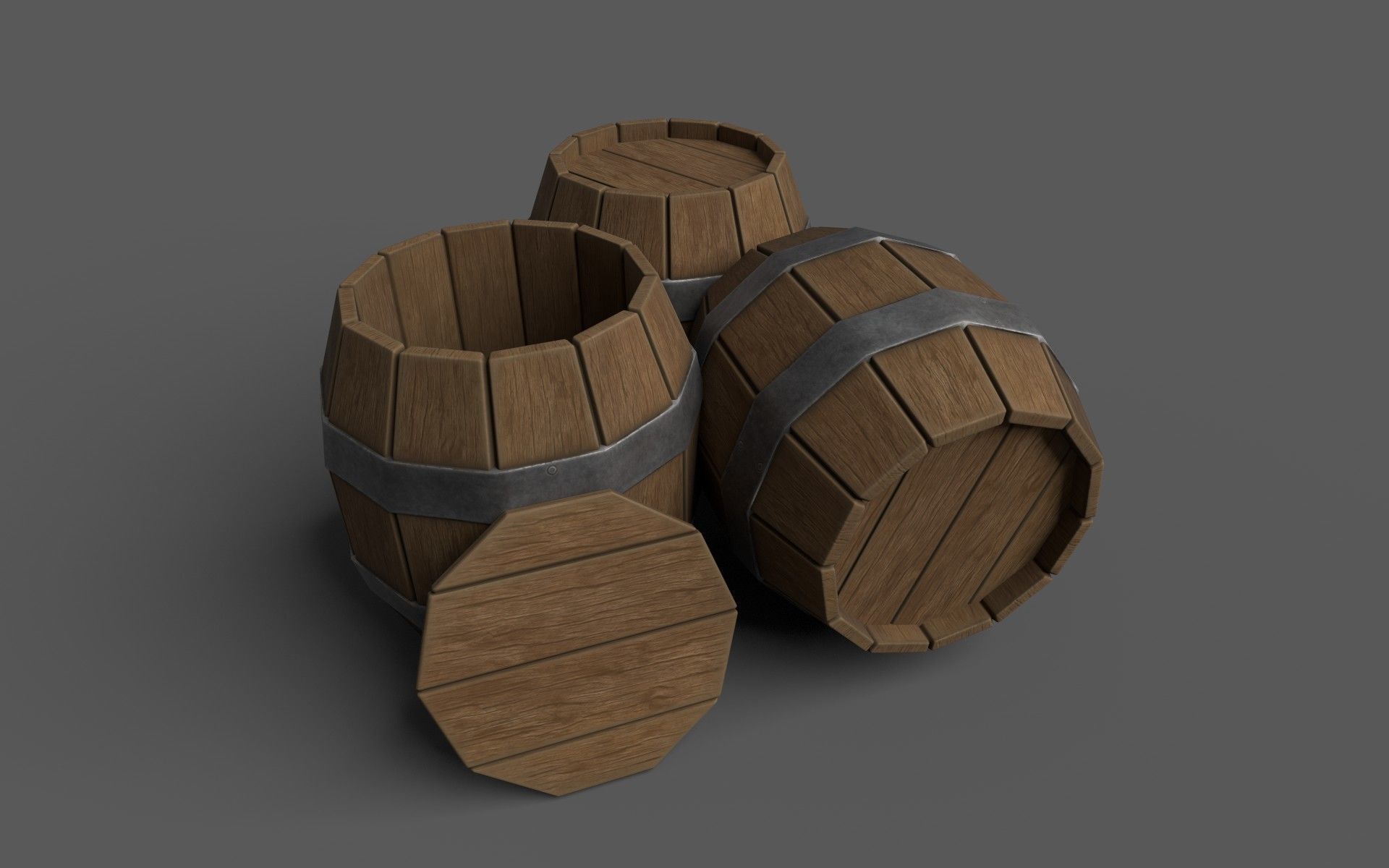 Wooden Barrel Pack Free low-poly 3D model_1