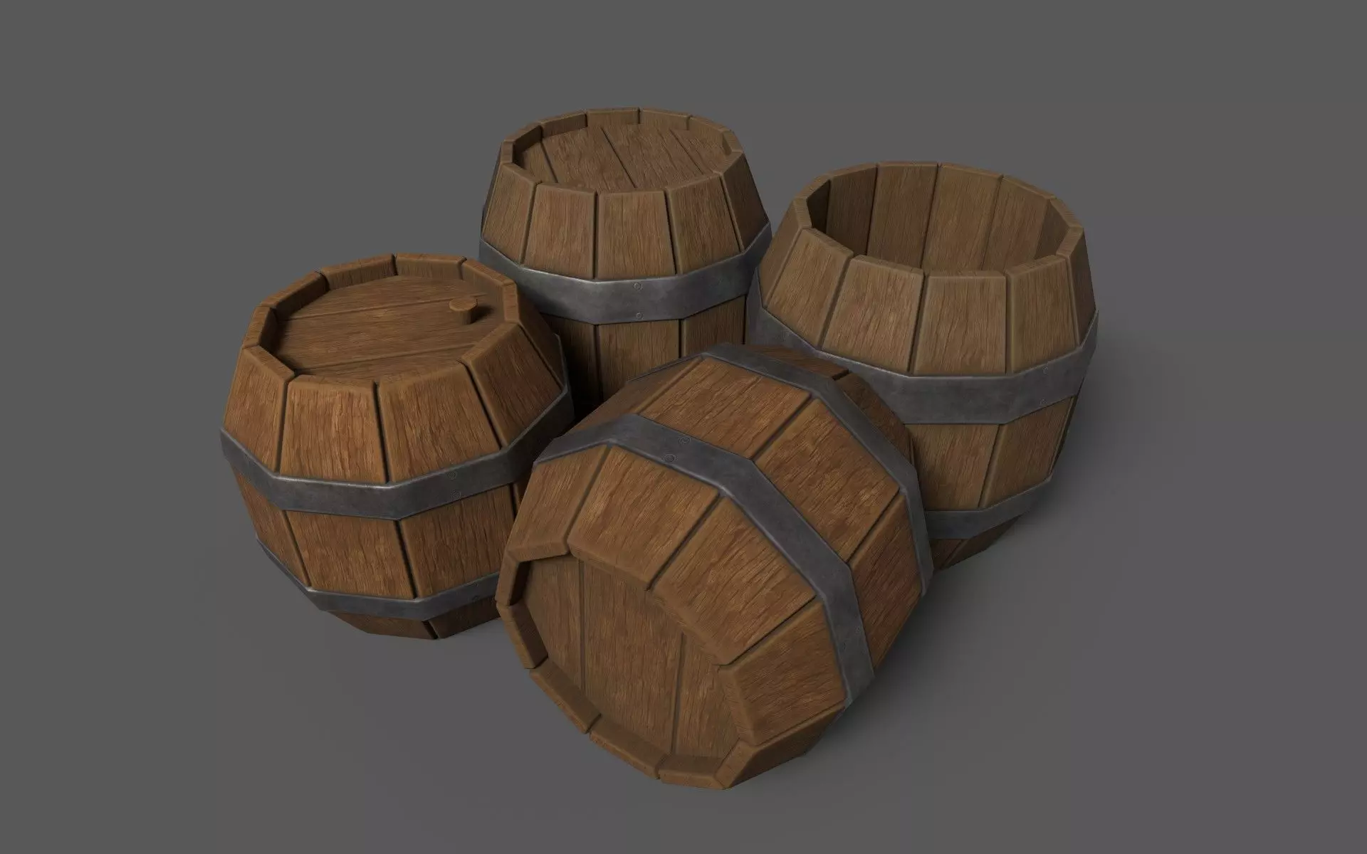 Wooden Barrel Pack Free low-poly 3D model_0