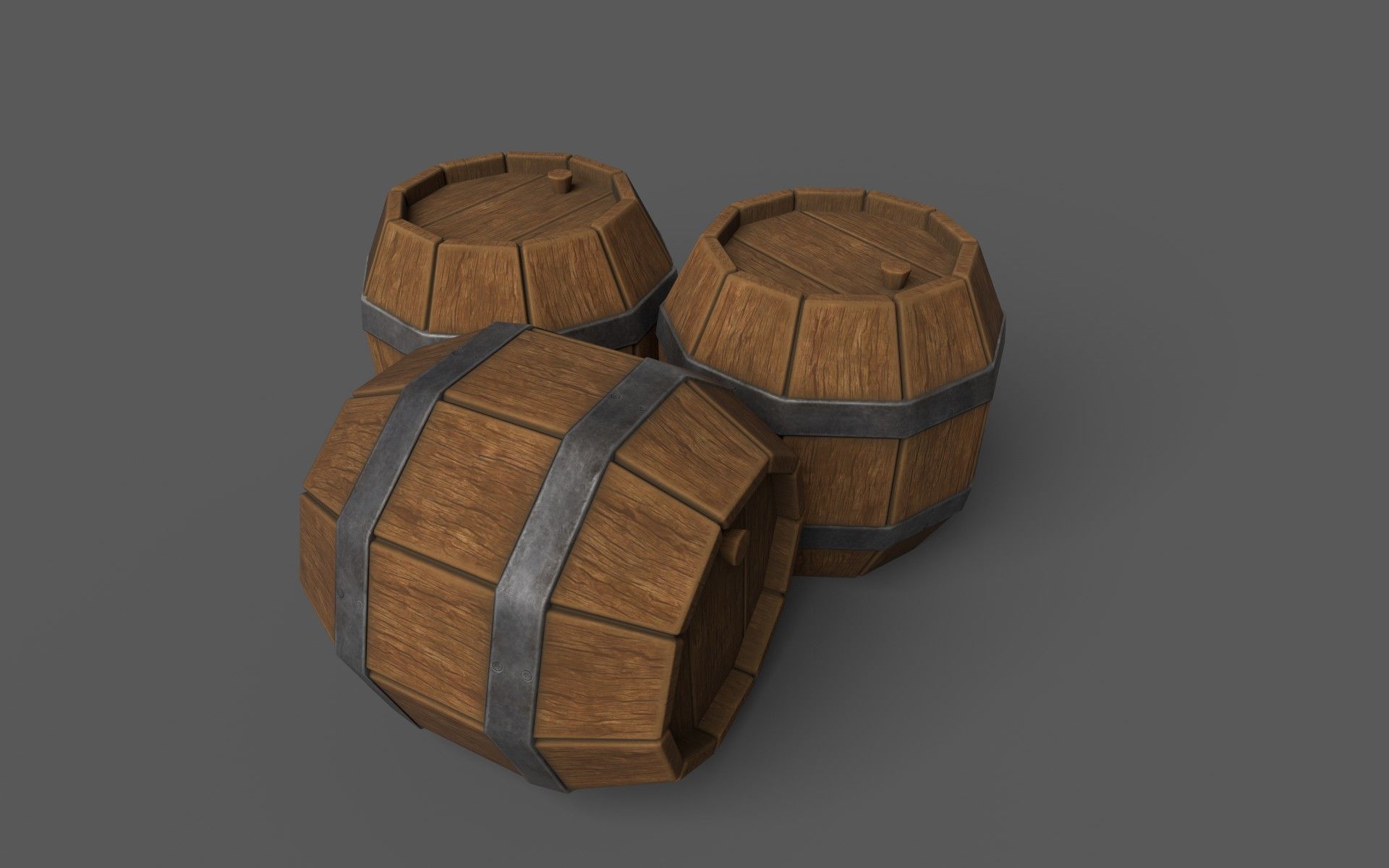 Wooden Barrel Pack Free low-poly 3D model_6