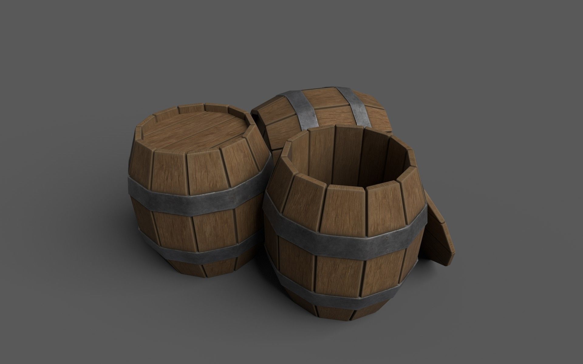 Wooden Barrel Pack Free low-poly 3D model_2