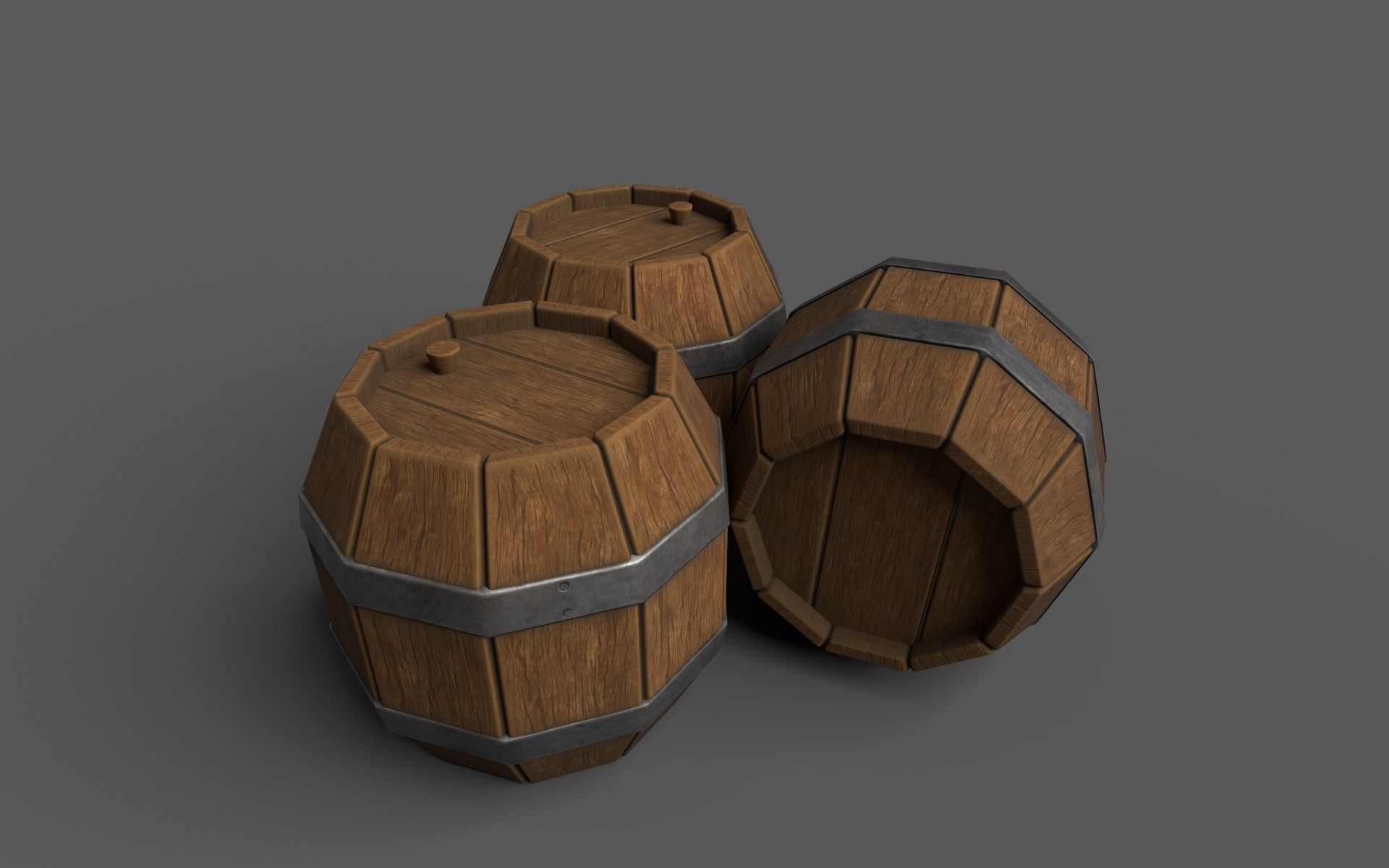 Wooden Barrel Pack Free low-poly 3D model_4