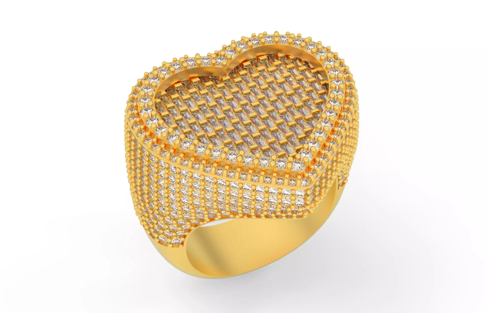 Small Heart with baguetes Ring 3D print model_0