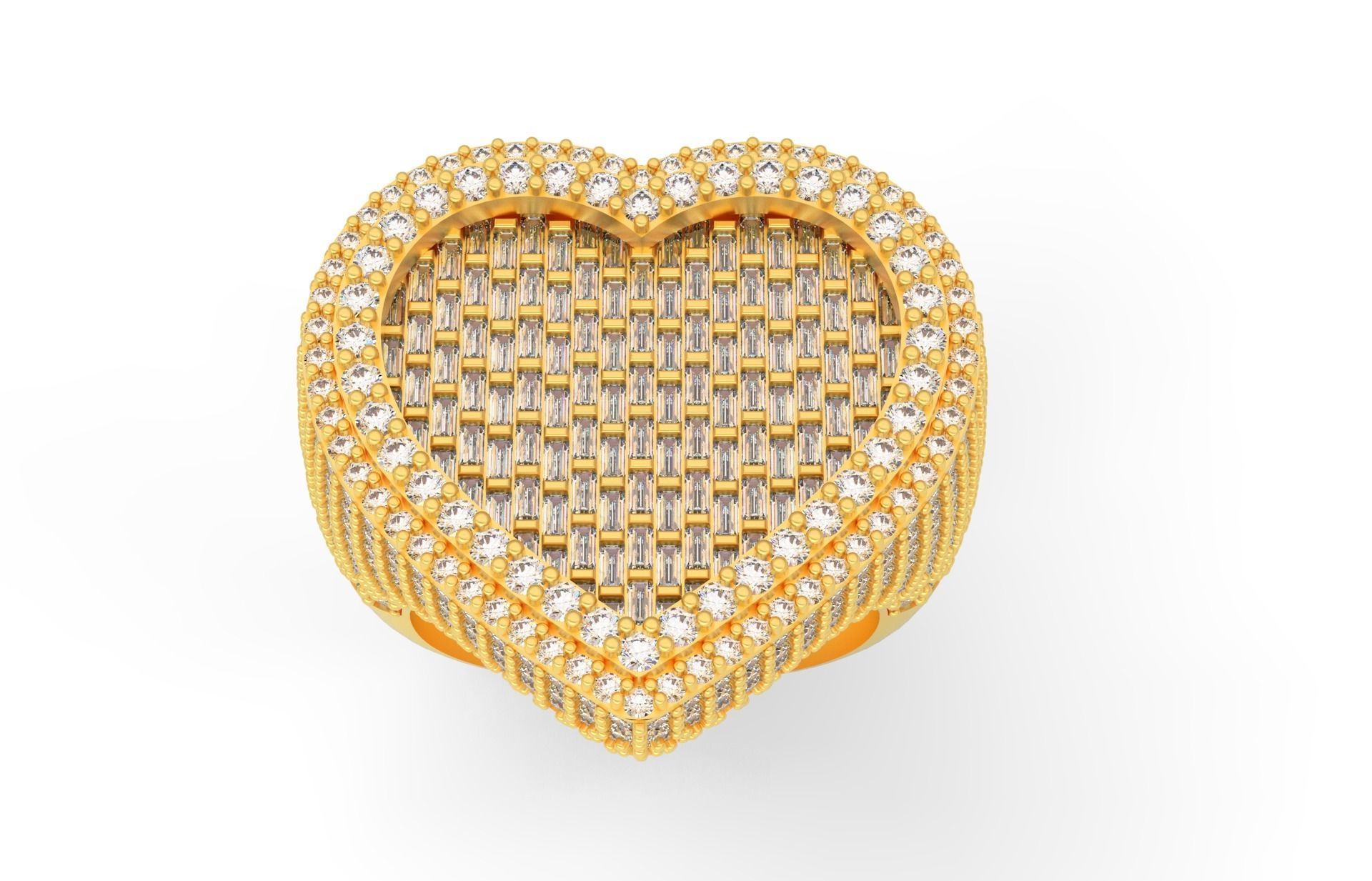 Small Heart with baguetes Ring 3D print model_2