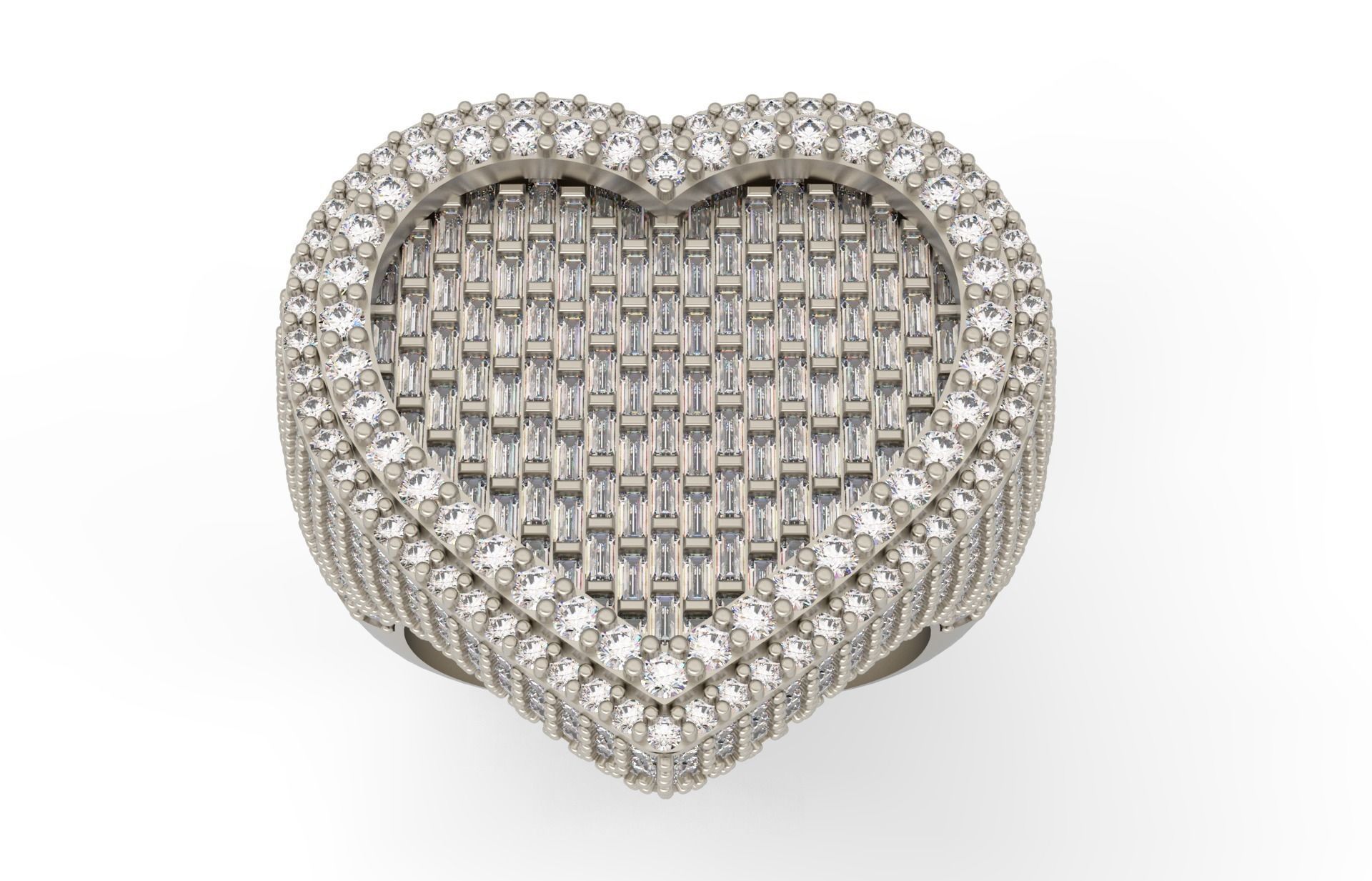 Small Heart with baguetes Ring 3D print model_5