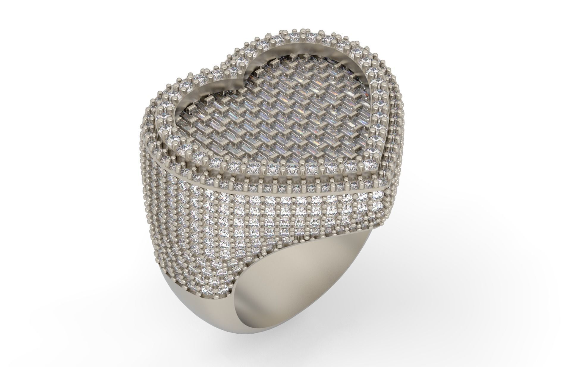 Small Heart with baguetes Ring 3D print model_4