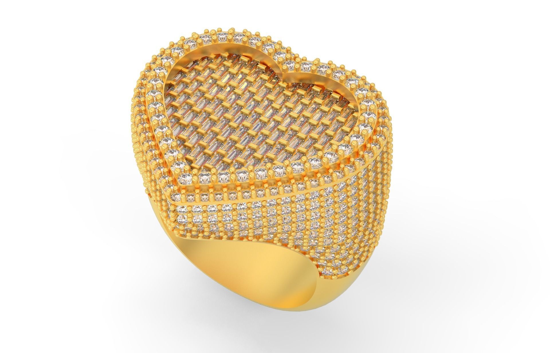 Small Heart with baguetes Ring 3D print model_1