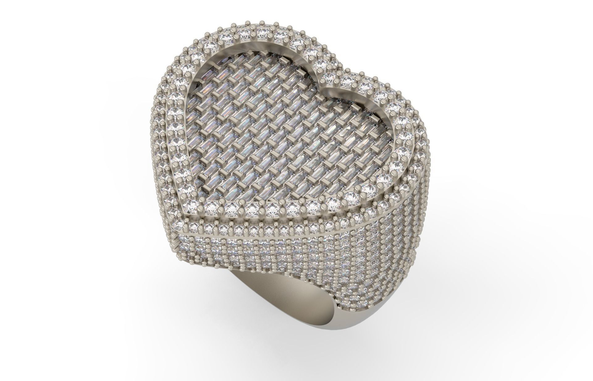 Small Heart with baguetes Ring 3D print model_3